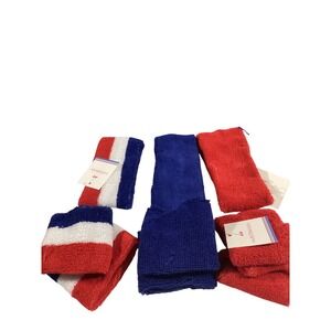 Vintage Headband & Wristband Set Terry Cloth‎ Red Blue White